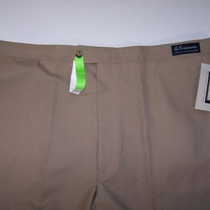 NWT SANSABELT 4 SEASONS WOOL BLEND FLAT FRONT DRESS PANTS TAN 54 REG UNHEMMED